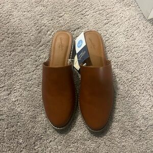 Brown Leather Slip-On Mules